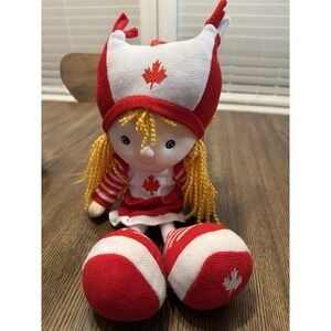 Rare Cheerleader Canadian Girl Plush 14" Maple Leaf Vintage Red White Nurse